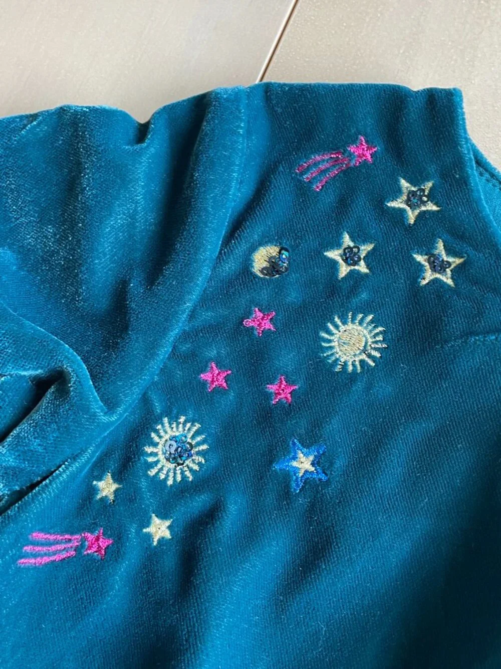 Entire Closet $5! Mini Boden Girls Velvet Celestial Space Embroidered Green Dres